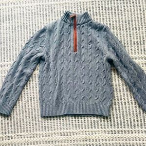 NWT Boys Vineyard Vines Grey Cable Knit 1/4 Zip Whale Logo Cotton Sweater Sz 6